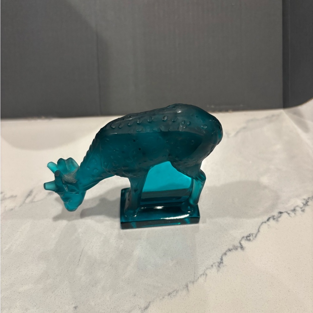 Lalique Spotted Deer Grazing - Aqua / Peacock blue frosted glass